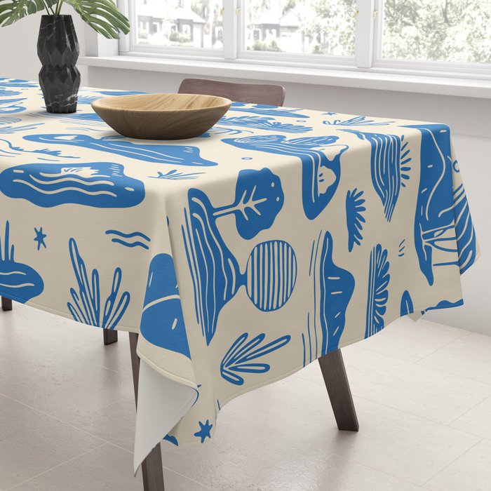 Abstract blue nature landscape doodle pattern Tablecloth Gallery Image 3