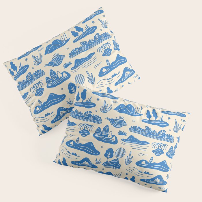 Abstract blue nature landscape doodle pattern Pillow Sham Gallery Image 1