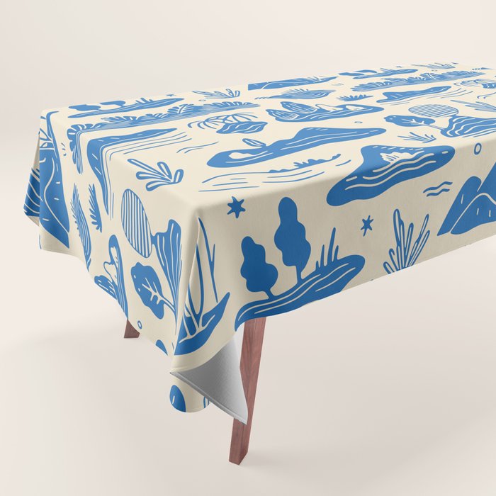 Abstract blue nature landscape doodle pattern Tablecloth Gallery Image 1
