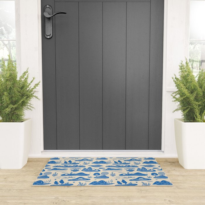 Abstract blue nature landscape doodle pattern Welcome Mat Gallery Image 3