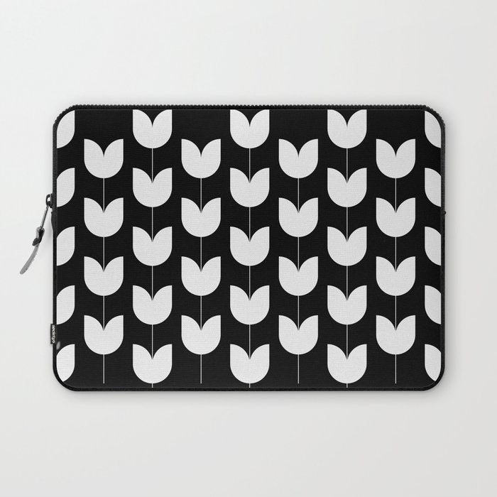 Spring Tulips IV Black and White Mid Century Flowers Laptop Sleeve Gallery Image 1