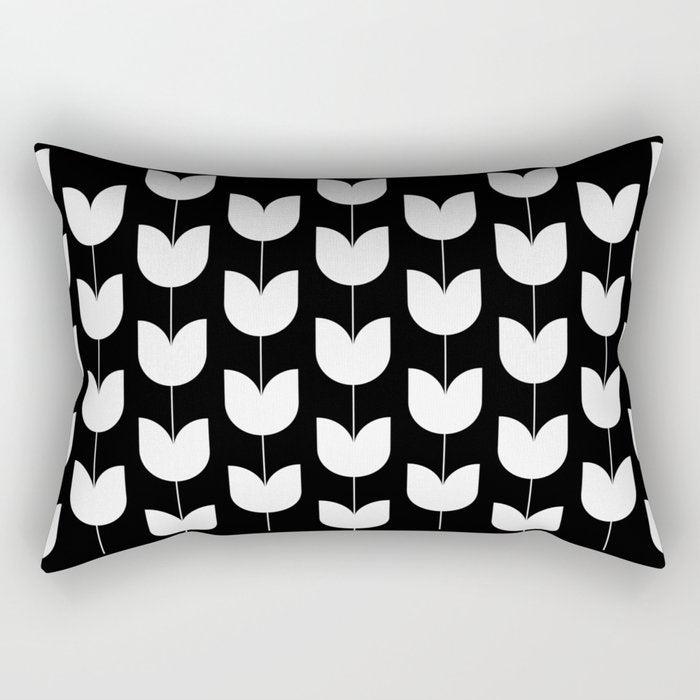 Spring Tulips IV Black and White Mid Century Flowers Rectangular Pillow Gallery Image 1