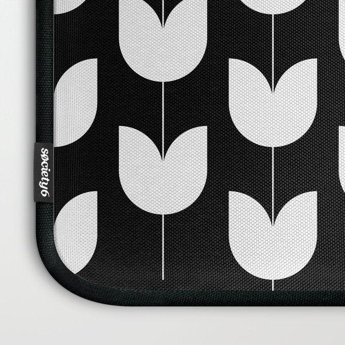 Spring Tulips IV Black and White Mid Century Flowers Laptop Sleeve Gallery Image 3