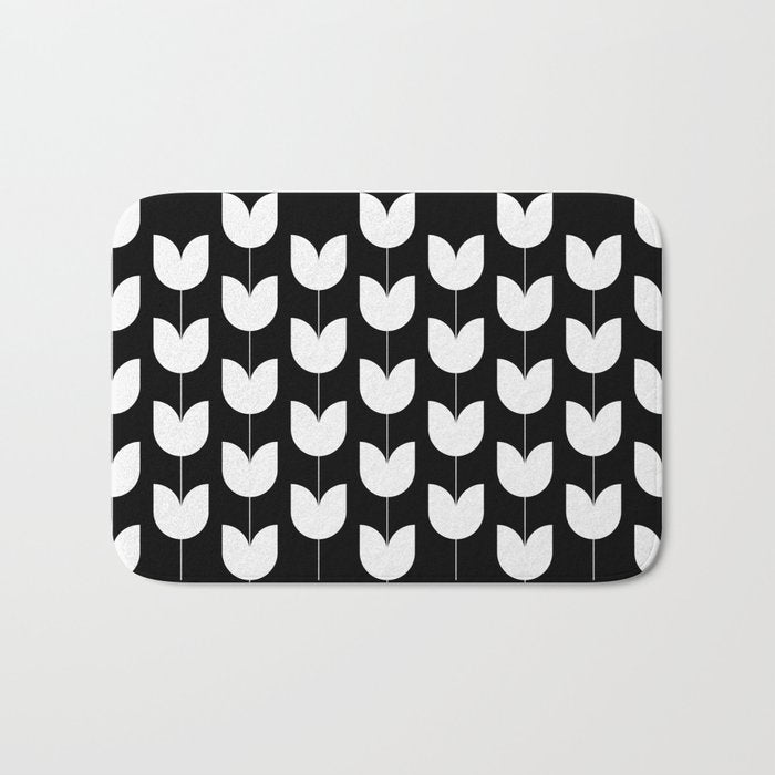 Spring Tulips IV Black and White Mid Century Flowers Bath Mat Gallery Image 1