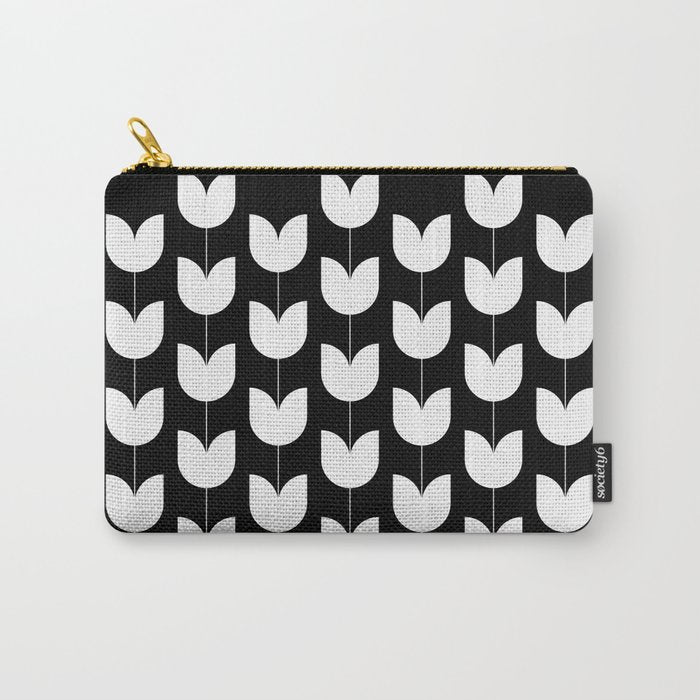 Spring Tulips IV Black and White Mid Century Flowers Carry All Pouch Gallery Image 1