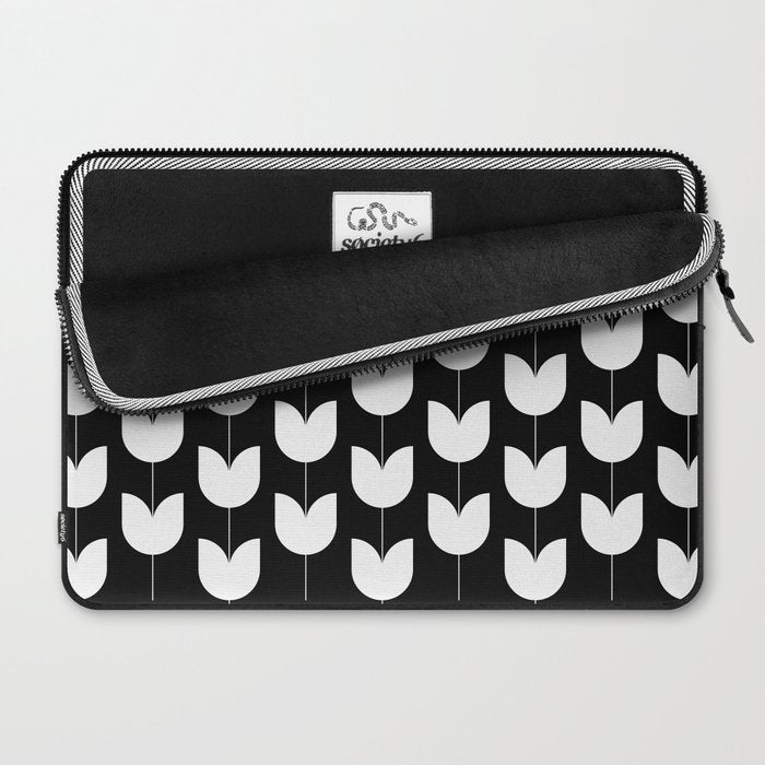 Spring Tulips IV Black and White Mid Century Flowers Laptop Sleeve Gallery Image 2