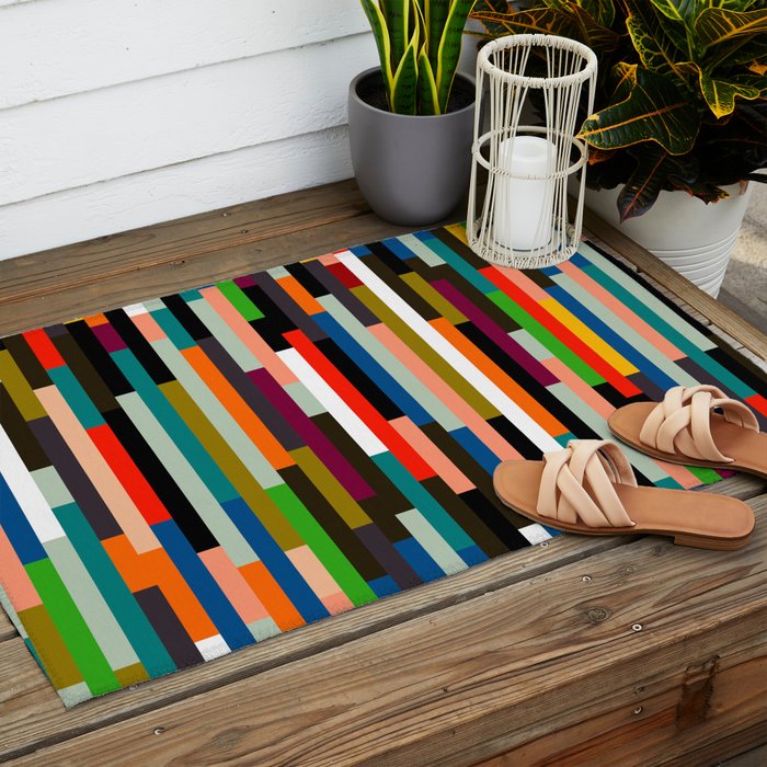 mid century stripes geometry retro Outdoor Rug Gallery Image 2