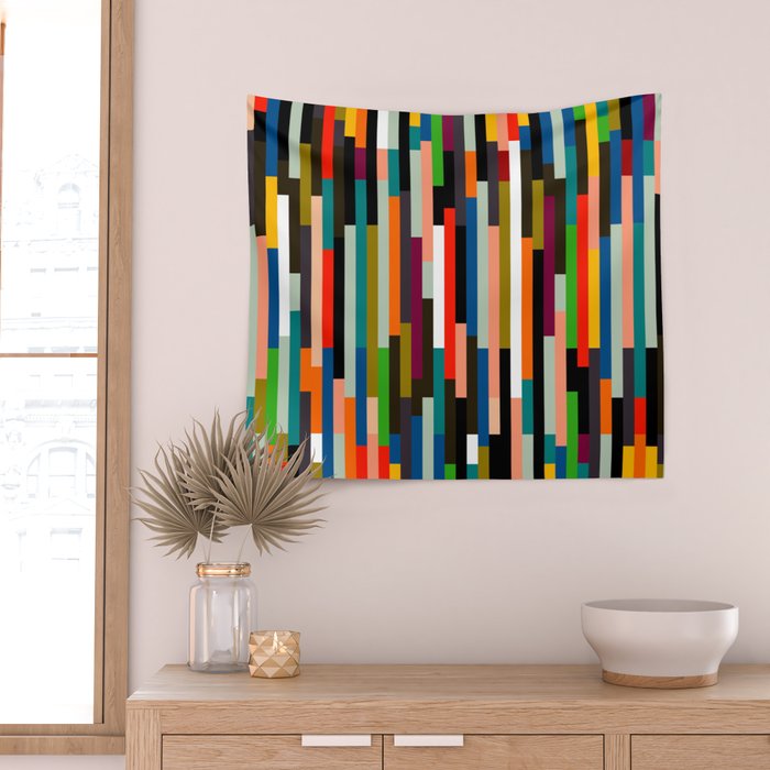 mid century stripes geometry retro Wall Tapestry Gallery Image 2