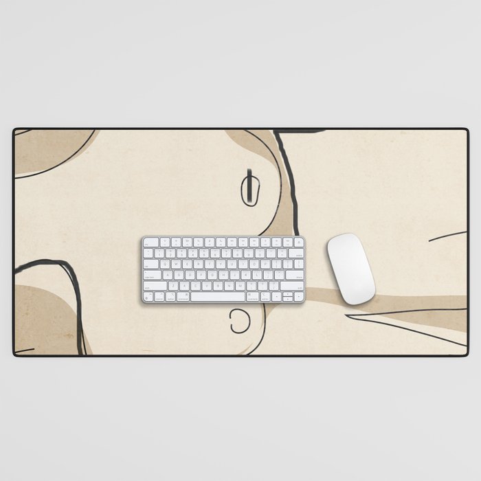 Abstract Line Art Nude Beige Desk Mat Gallery Image 1