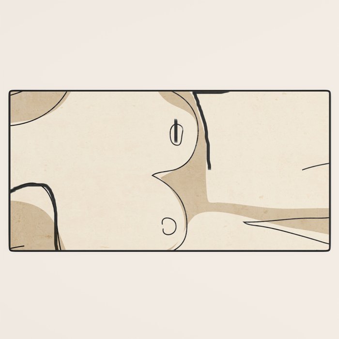 Abstract Line Art Nude Beige Desk Mat Gallery Image 3