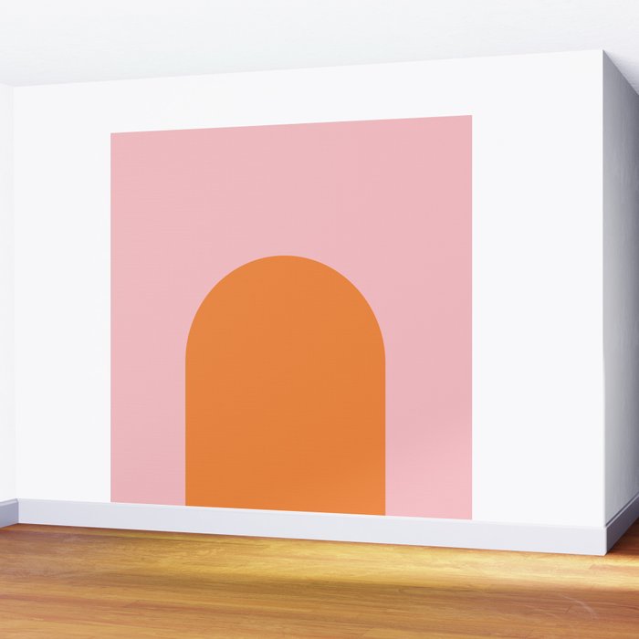 Minimal Modern Archway Color Block in Orange and Pink Wall Mural Gallery Image 2