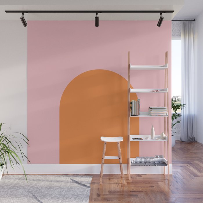 Minimal Modern Archway Color Block in Orange and Pink Wall Mural Gallery Image 1