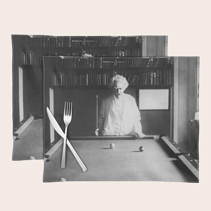 1891 Mark Twain playing billiards, pool black and white vintage photograph / photography Placemat Gallery Image 1