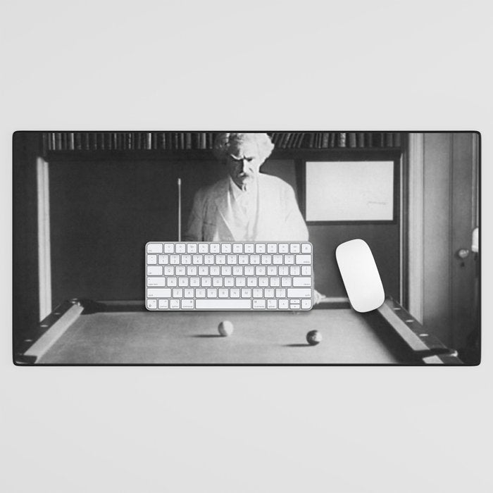 1891 Mark Twain playing billiards, pool black and white vintage photograph / photography Desk Mat Gallery Image 1