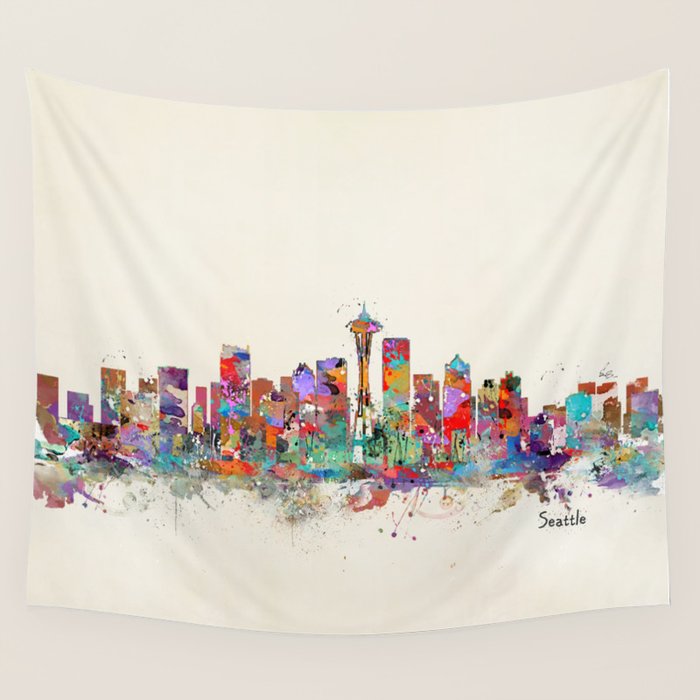 Seattle Washington skyline Wall Tapestry Gallery Image 4
