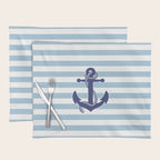 Retro Navy Anchor and Stripes Pattern 226 Blue Placemat Gallery Image 1