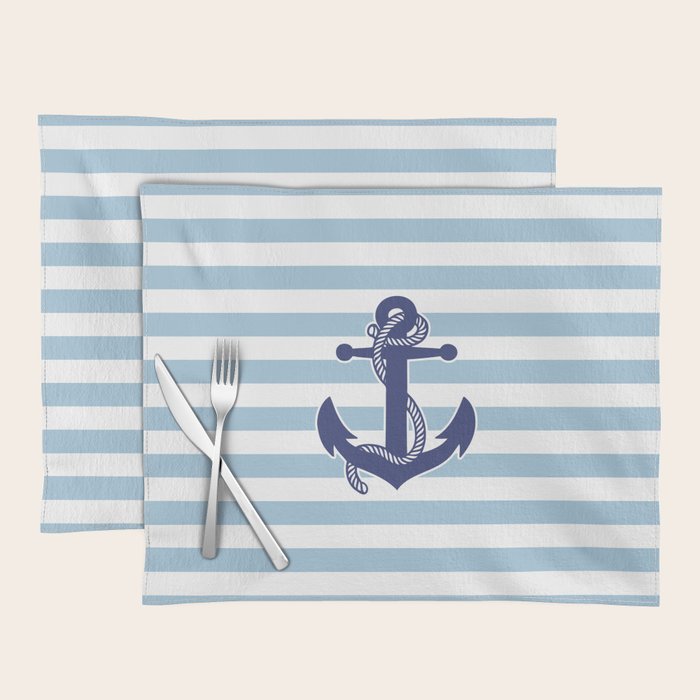 Retro Navy Anchor and Stripes Pattern 226 Blue Placemat Gallery Image 1
