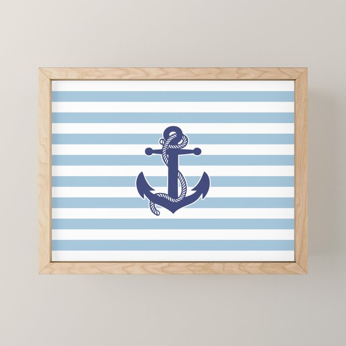 Retro Navy Anchor and Stripes Pattern 226 Blue Mini Art Print Gallery Image 1