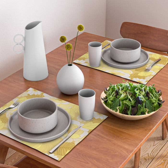 Yellow, Ivory and Brown Retro Flowers Placemat Gallery Image 2