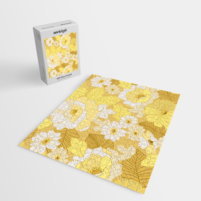 Yellow, Ivory and Brown Retro Flowers Jigsaw Puzzle Gallery Image 2