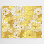 Yellow, Ivory and Brown Retro Flowers Jigsaw Puzzle Gallery Image 1