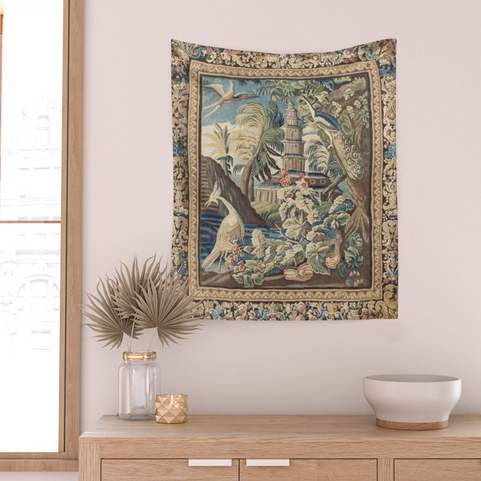 Antique 18th Century Peacock and Phoenix French Aubusson Tapestry Wall Tapestry Gallery Image 2