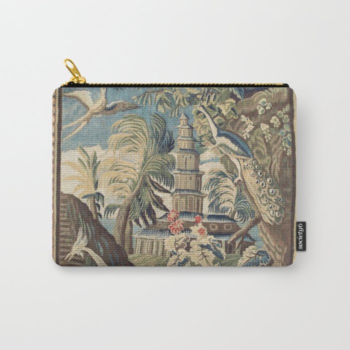 Antique 18th Century Peacock and Phoenix French Aubusson Tapestry Carry All Pouch Gallery Image 1