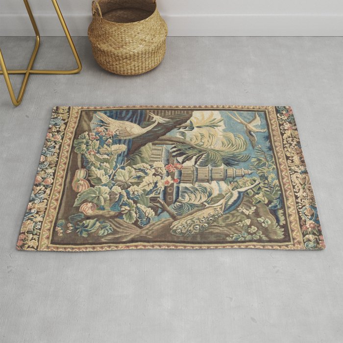 Antique 18th Century Peacock and Phoenix French Aubusson Tapestry Rug Gallery Image 1
