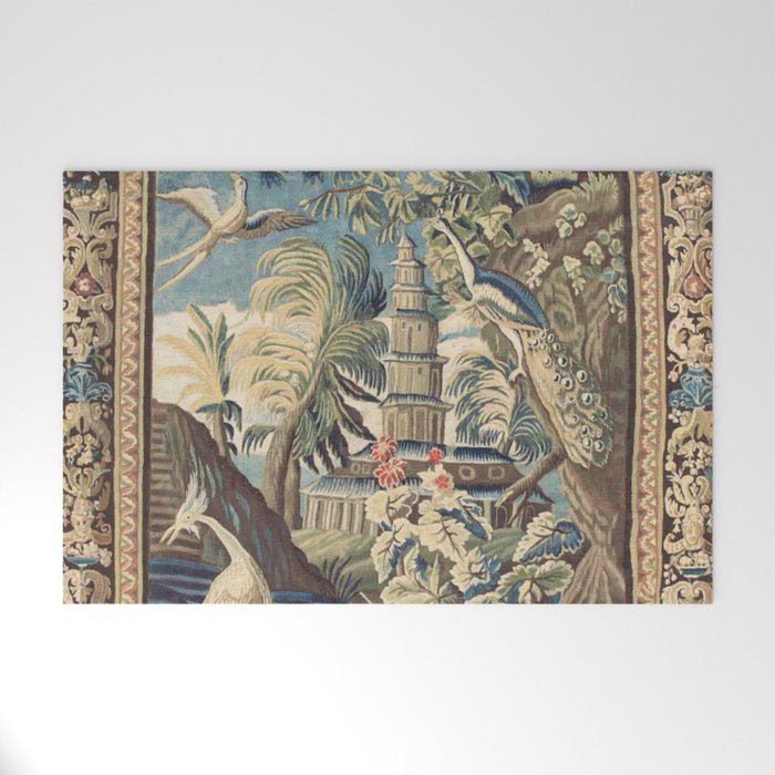 Antique 18th Century Peacock and Phoenix French Aubusson Tapestry Welcome Mat Gallery Image 1