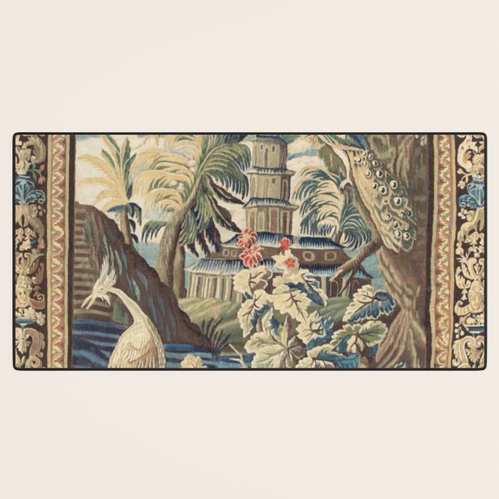Antique 18th Century Peacock and Phoenix French Aubusson Tapestry Desk Mat Gallery Image 3