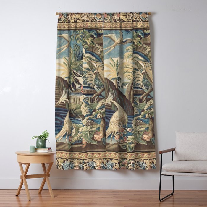 Antique 18th Century Peacock and Phoenix French Aubusson Tapestry Window Curtain Gallery Image 5
