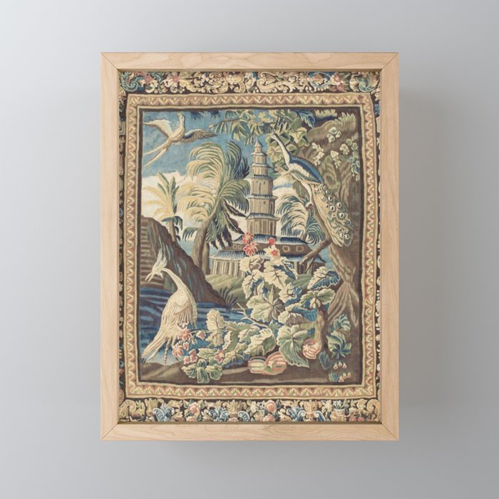 Antique 18th Century Peacock and Phoenix French Aubusson Tapestry Mini Art Print Gallery Image 1