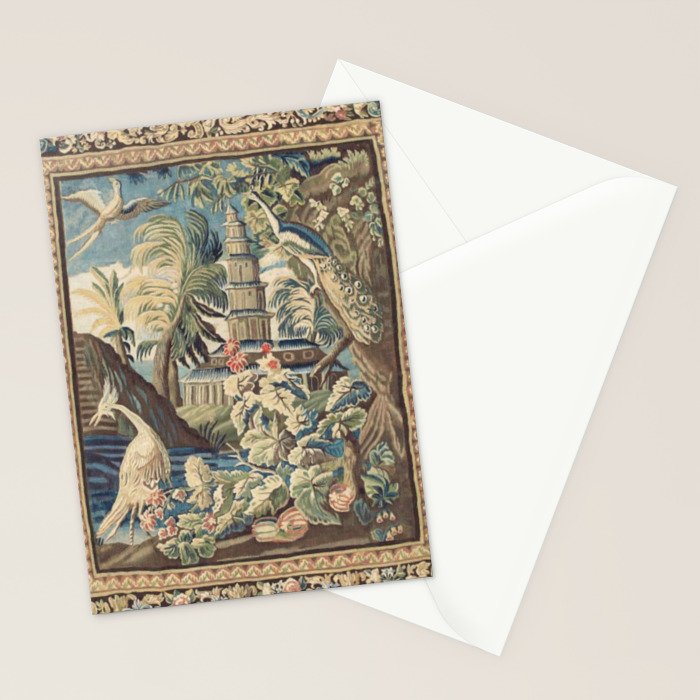 Antique 18th Century Peacock and Phoenix French Aubusson Tapestry Stationery Card Gallery Image 2