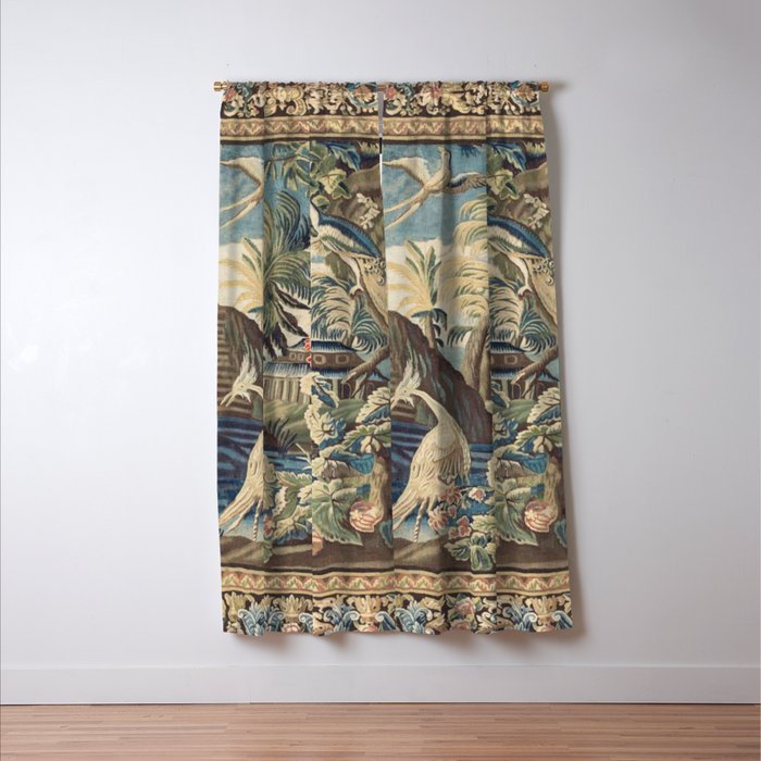 Antique 18th Century Peacock and Phoenix French Aubusson Tapestry Window Curtain Gallery Image 3