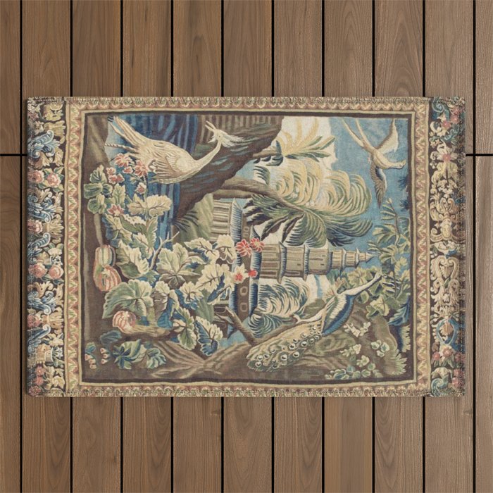 Antique 18th Century Peacock and Phoenix French Aubusson Tapestry Outdoor Rug Gallery Image 1