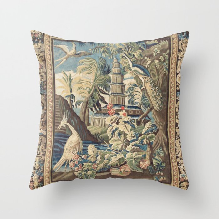 Antique 18th Century Peacock and Phoenix French Aubusson Tapestry Throw Pillow Gallery Image 1