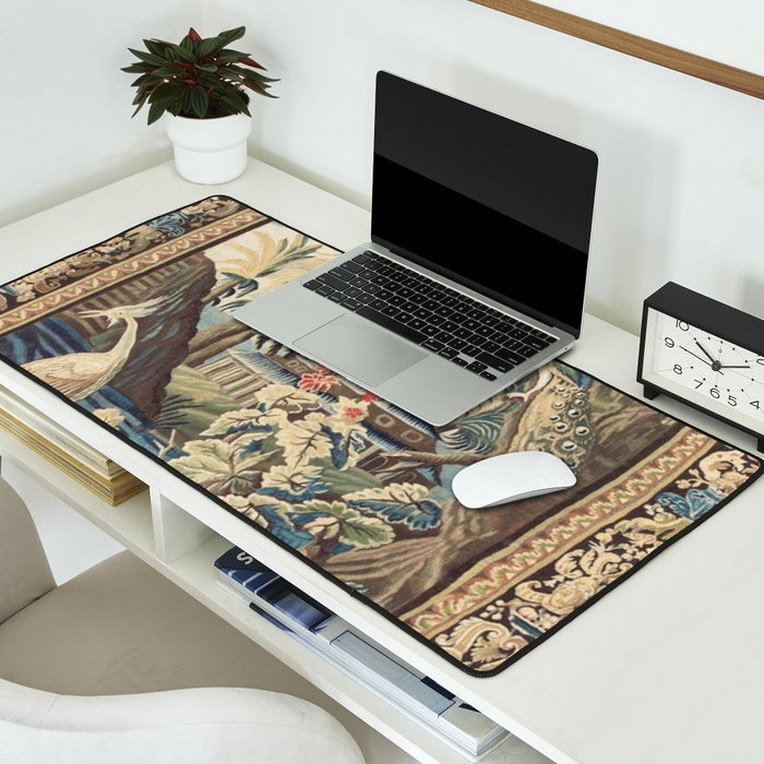Antique 18th Century Peacock and Phoenix French Aubusson Tapestry Desk Mat Gallery Image 2