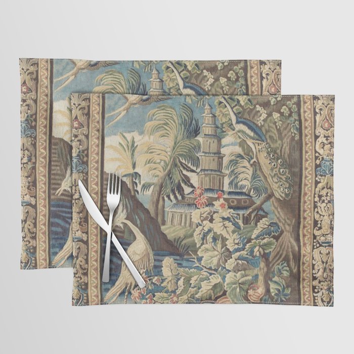 Antique 18th Century Peacock and Phoenix French Aubusson Tapestry Placemat Gallery Image 1