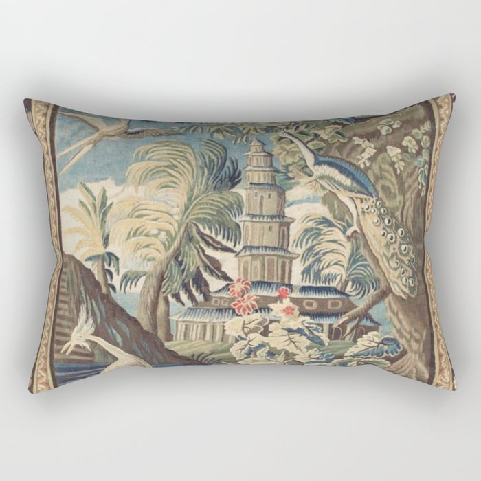Antique 18th Century Peacock and Phoenix French Aubusson Tapestry Rectangular Pillow Gallery Image 1