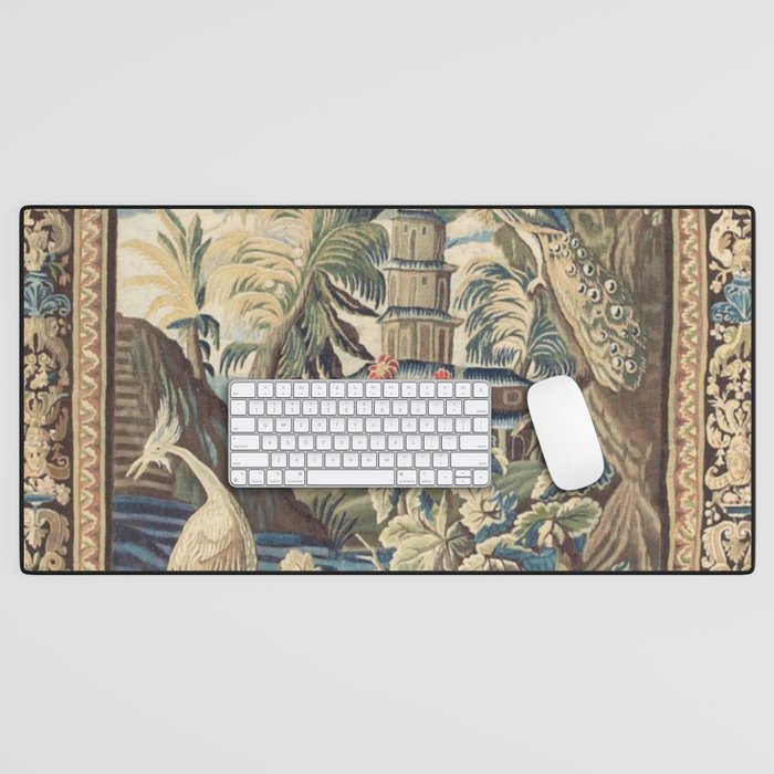 Antique 18th Century Peacock and Phoenix French Aubusson Tapestry Desk Mat Gallery Image 1