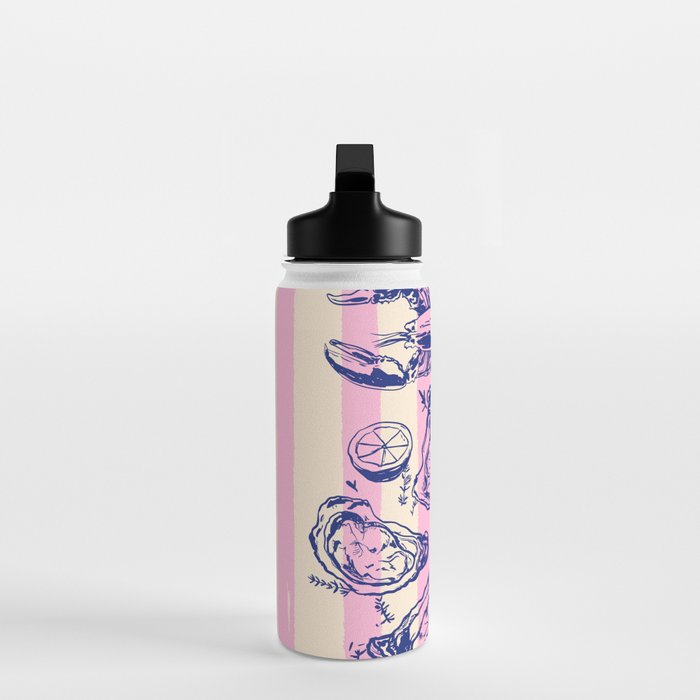 Seafood and Wine - Retro Pink Stripes Illustration Water Bottle Gallery Image 3