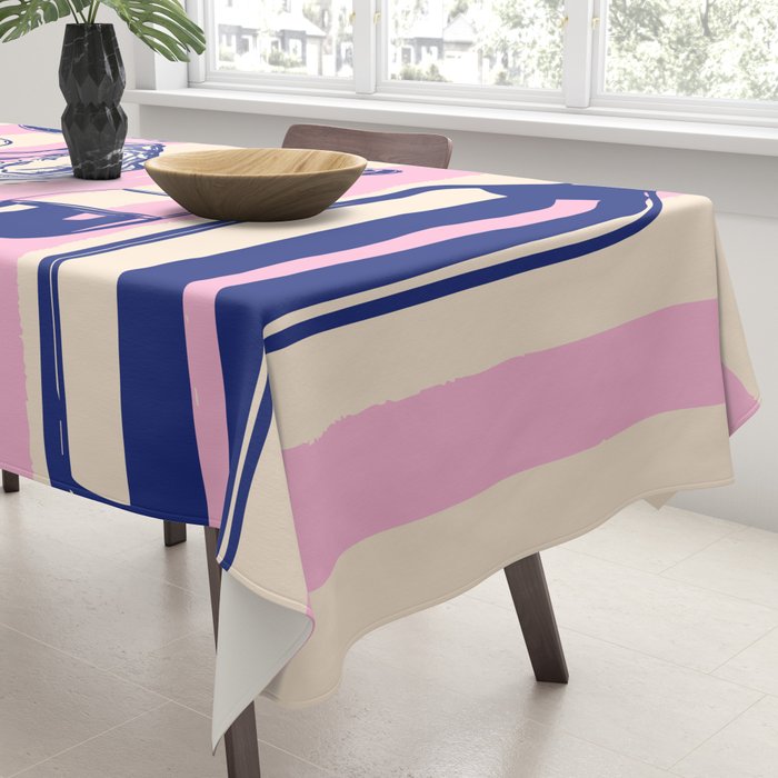 Seafood and Wine - Retro Pink Stripes Illustration Tablecloth Gallery Image 3