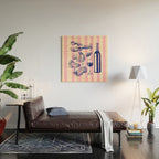 Seafood and Wine - Retro Pink Stripes Illustration Wood Wall Art Gallery Image 2