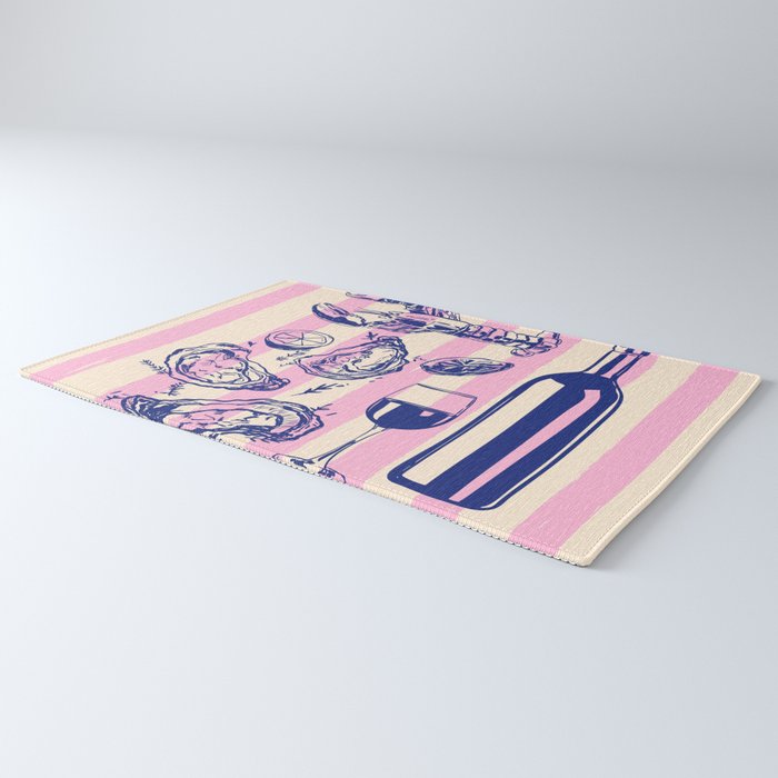 Seafood and Wine - Retro Pink Stripes Illustration Rug Gallery Image 3