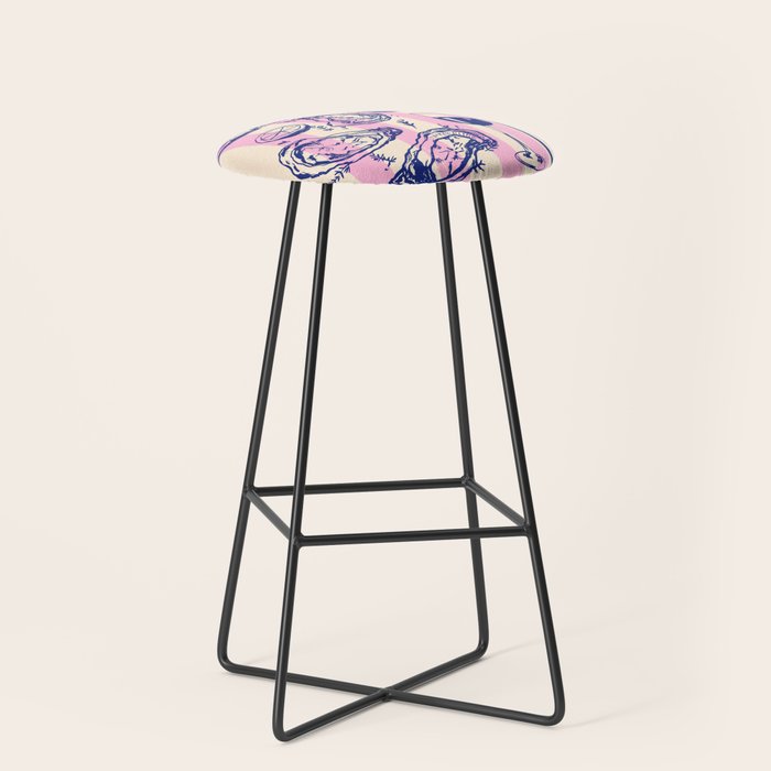 Seafood and Wine - Retro Pink Stripes Illustration Stool Gallery Image 1