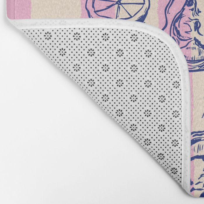Seafood and Wine - Retro Pink Stripes Illustration Bath Mat Gallery Image 2