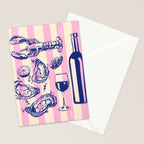 Seafood and Wine - Retro Pink Stripes Illustration Stationery Card Gallery Image 2