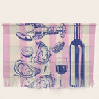 Seafood and Wine - Retro Pink Stripes Illustration Wall Hanging Gallery Image 1