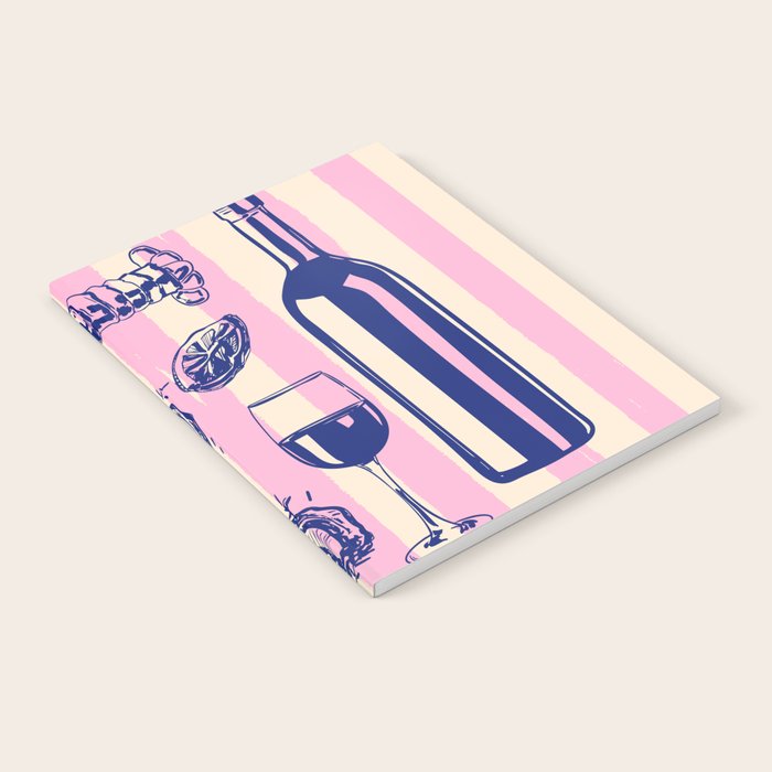 Seafood and Wine - Retro Pink Stripes Illustration Notebook Gallery Image 2