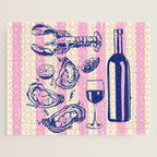 Seafood and Wine - Retro Pink Stripes Illustration Jigsaw Puzzle Gallery Image 1